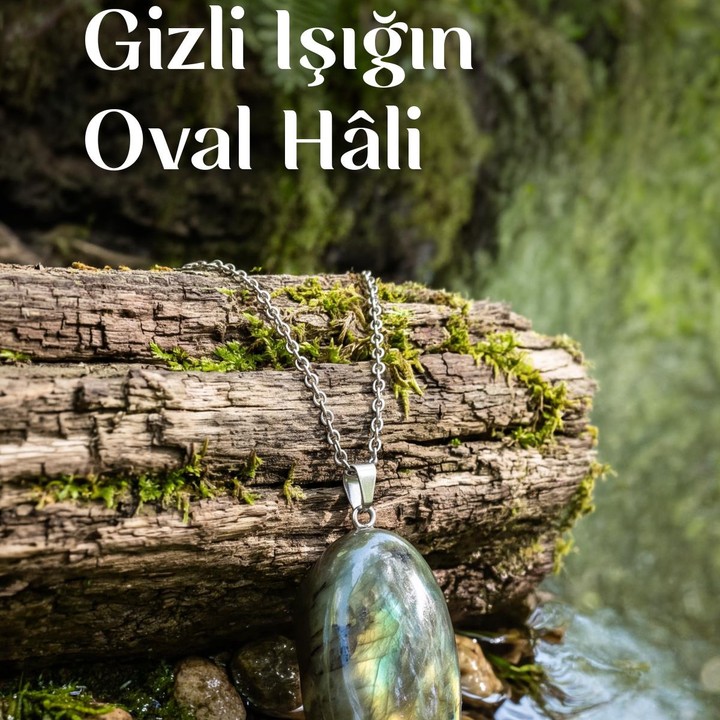 Oval Form Labradorit Taşı Kolye – Çelik Zincirli