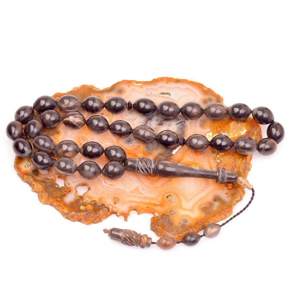 Oymalı İmameli Bufalo Boynuzu Tesbih (10*13 mm)