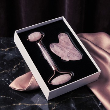 Pembe Kuvars Gua Sha ve Roller Masaj Taşı Seti