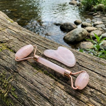 Pembe Kuvars Gua Sha ve Roller Masaj Taşı Seti - 2