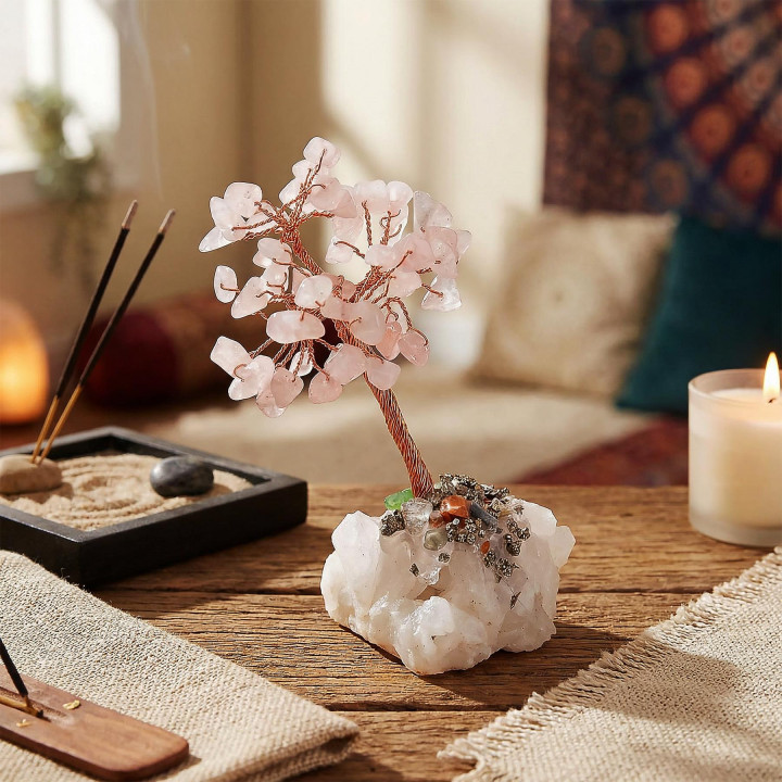 Pembe Kuvars Taşı Ağaç - Kristal Kuvars Tabanlı