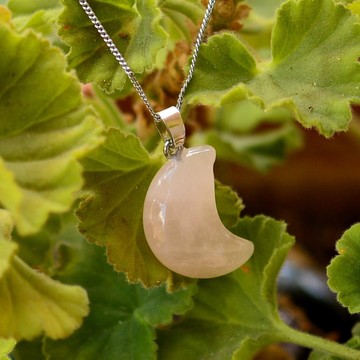 Pembe Kuvars Taşı Ay Şeklinde Kolye - Açık Renkli - 2