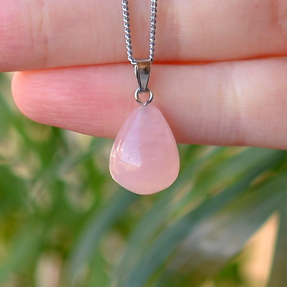 Pink Quartz Stone Drop Necklace