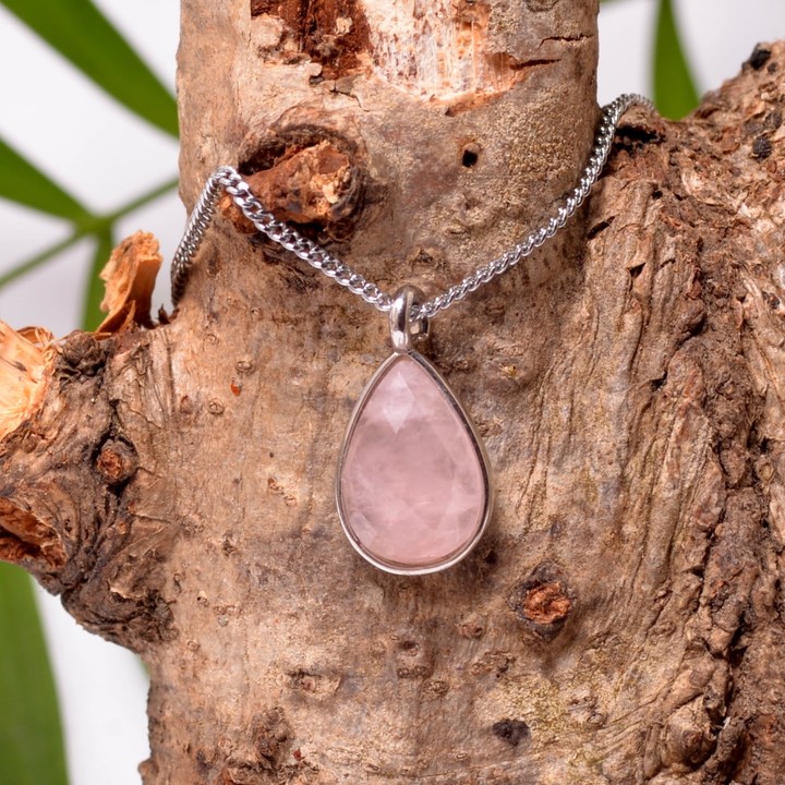 Pembe Kuvars Taşı Damla Kolye - Küçük Boy - 1