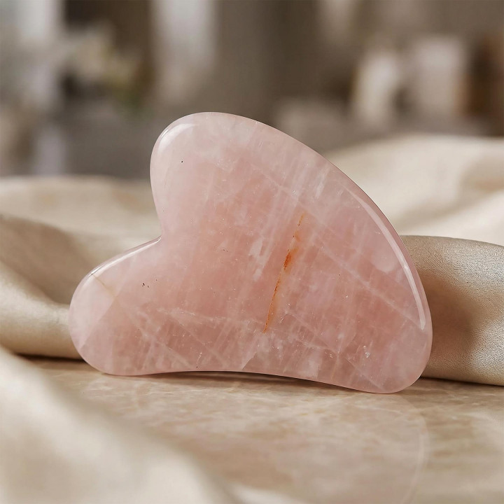 Pembe Kuvars Taşı Gua Sha Masaj Aleti (Kalp) - Açık Renkli - 2