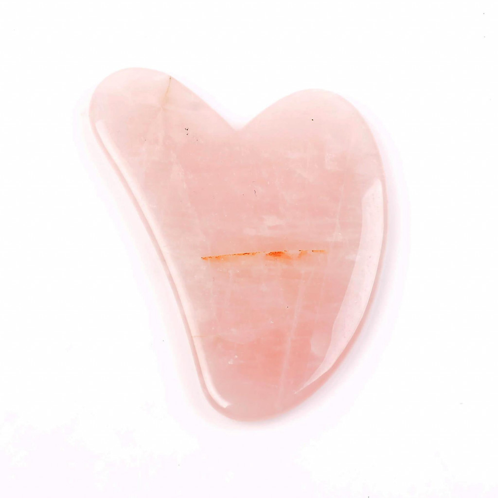 Pembe Kuvars Taşı Gua Sha Masaj Aleti (Kalp) - Açık Renkli