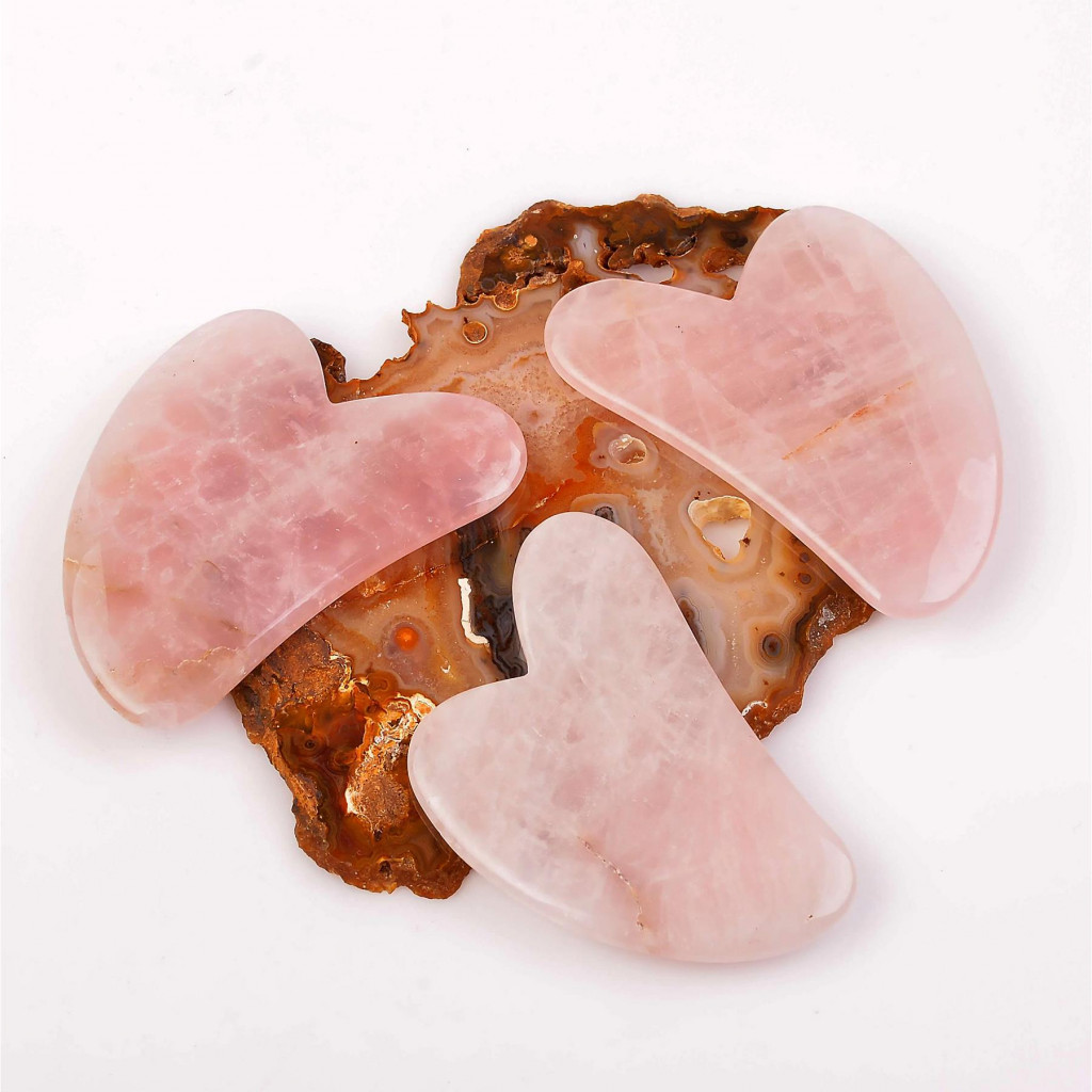 Pembe Kuvars Taşı Gua Sha Masaj Aleti (Kalp) - Açık Renkli