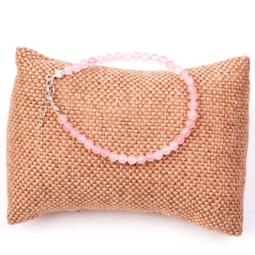 Pembe Kuvars Taşı Gümüş Bileklik - 4 mm Açık Renkli - 2