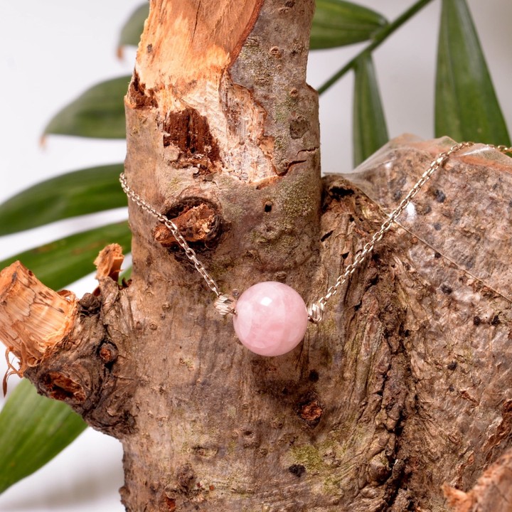 Pembe Kuvars Taşı Gümüş Kolye - 10 mm