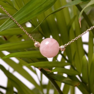 Pembe Kuvars Taşı Gümüş Kolye - 10 mm - 2
