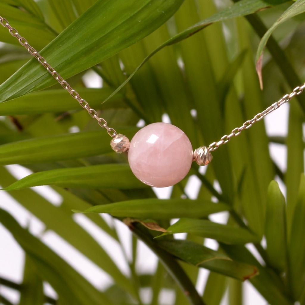 Pembe Kuvars Taşı Gümüş Kolye - 10 mm