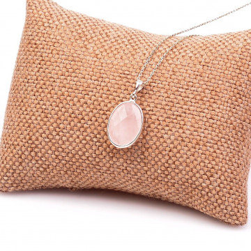 Pembe Kuvars Taşı Gümüş Kolye - 2
