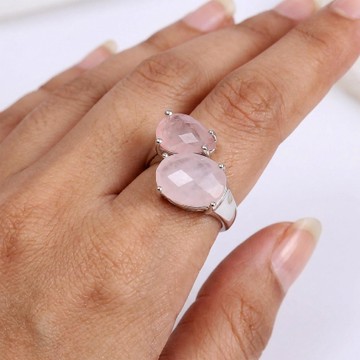 Pembe Kuvars Taşı İkili Yüzük - 2