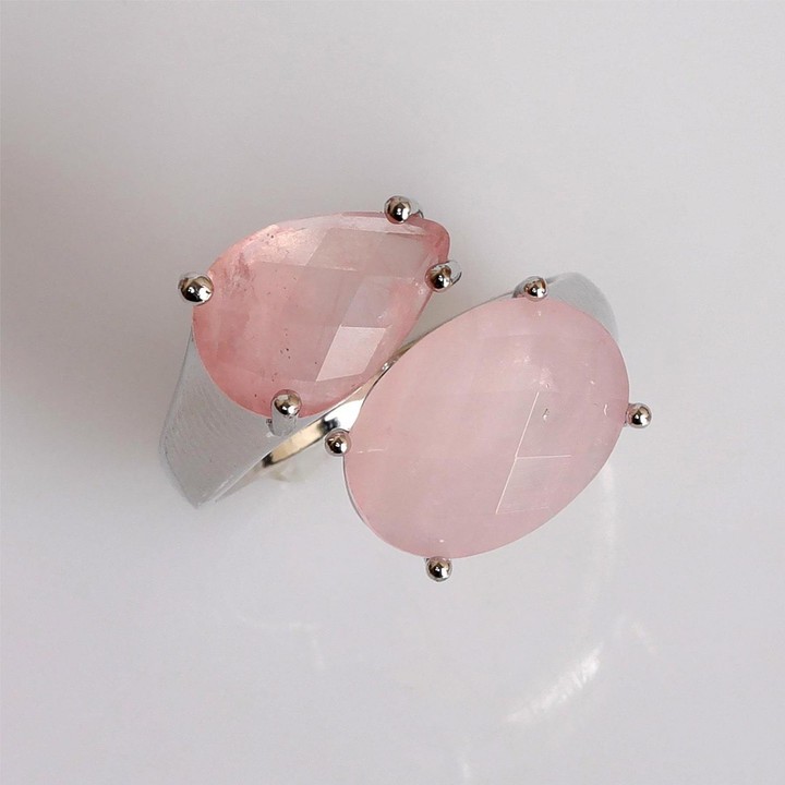 Pembe Kuvars Taşı İkili Yüzük
