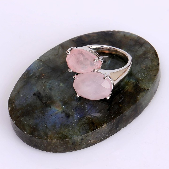 Pembe Kuvars Taşı İkili Yüzük