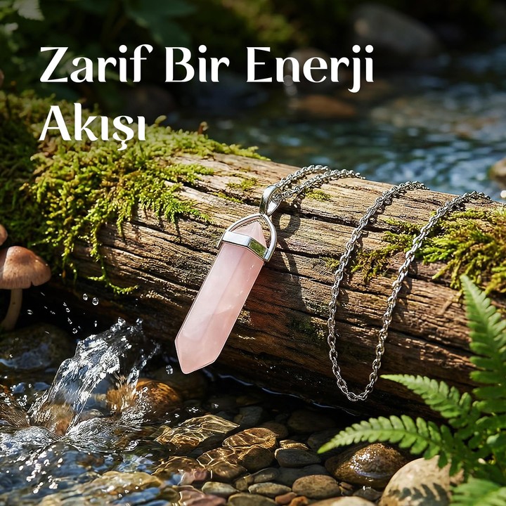 Pembe Kuvars Taşı Kalem Kolye