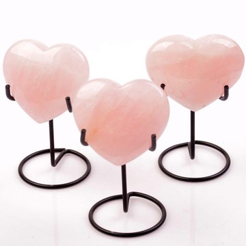 Pembe Kuvars Taşı Kalp Kütle - Metal Standlı - 2