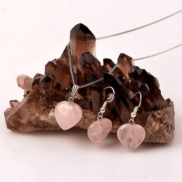 Pembe Kuvars Taşı Kalp Şeklinde Set - Küçük Boy - 2
