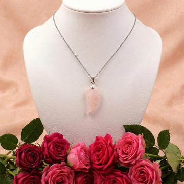 Pembe Kuvars Taşı Kanat Kolye