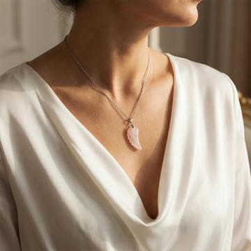 Pembe Kuvars Taşı Kanat Kolye - 2