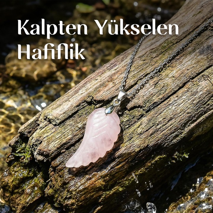 Pembe Kuvars Taşı Kanat Kolye