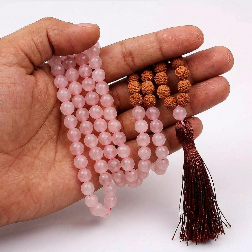 Pembe Kuvars Taşı Mala Tesbih - 108 Habbeli