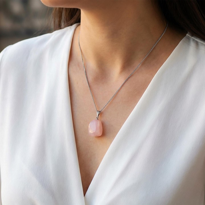 Pembe Kuvars Taşı Şekilsiz Kolye - 2