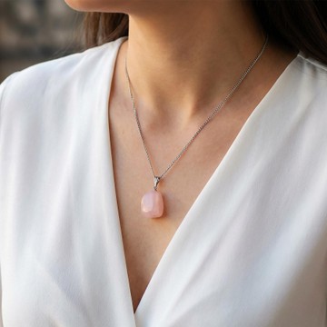Pembe Kuvars Taşı Şekilsiz Kolye - 2
