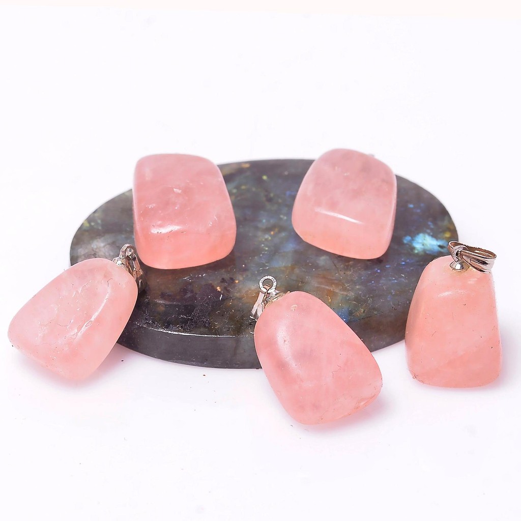 Pembe Kuvars Taşı Şekilsiz Kolye