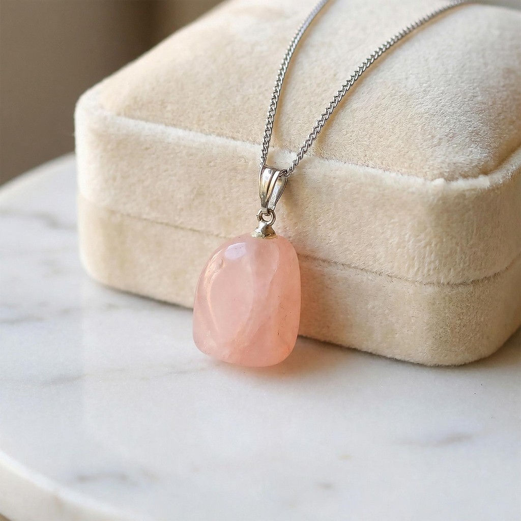 Pembe Kuvars Taşı Şekilsiz Kolye