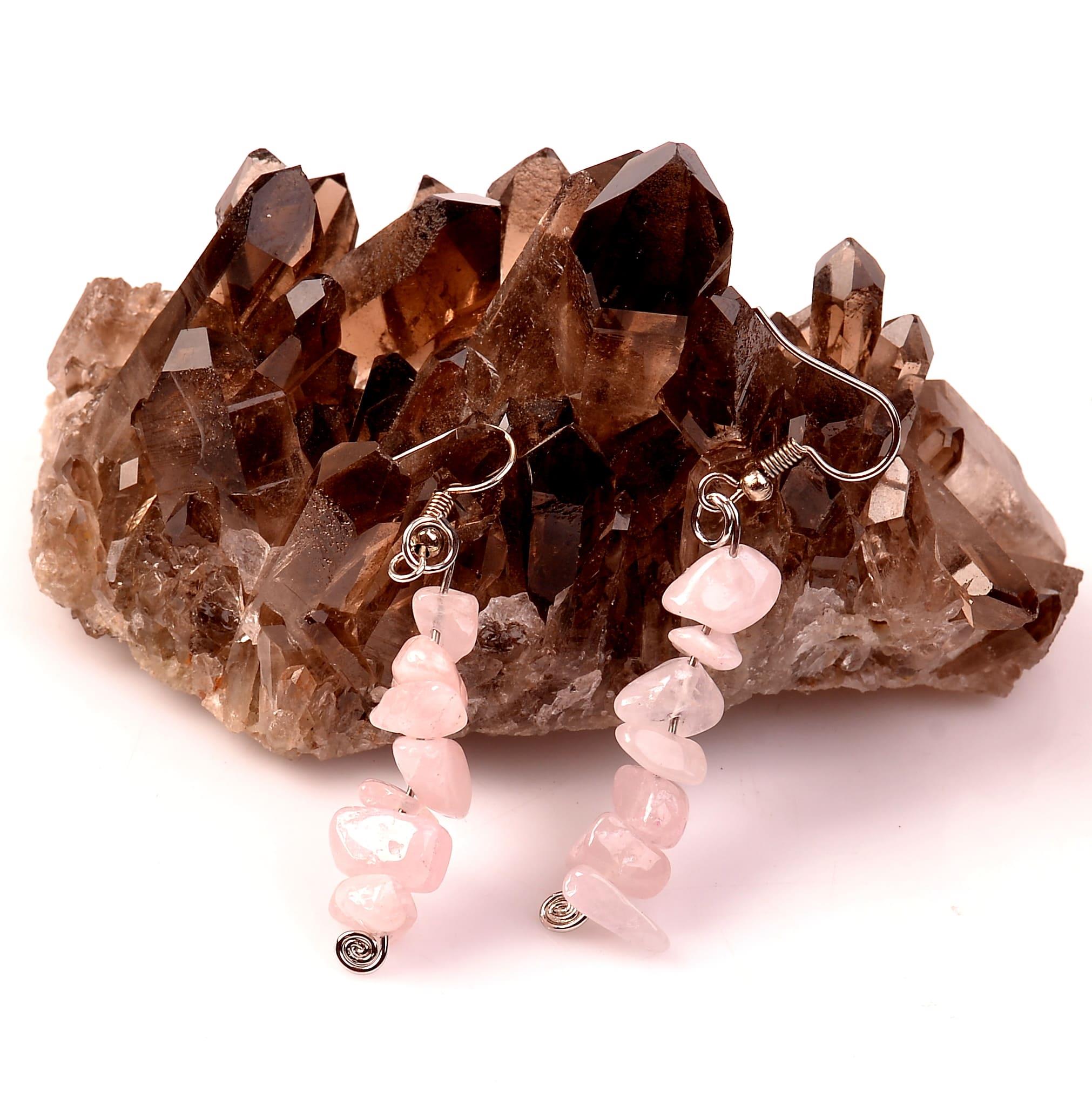 Pink Quartz Stone Şekilsiz Earrings