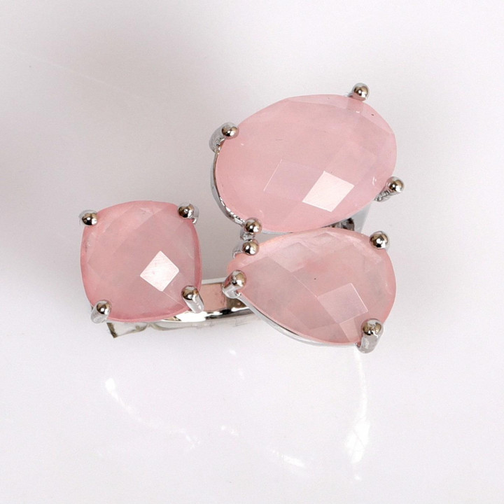 Pembe Kuvars Taşı Üçlü Yüzük - Üç Taşlı Yüzük - 1