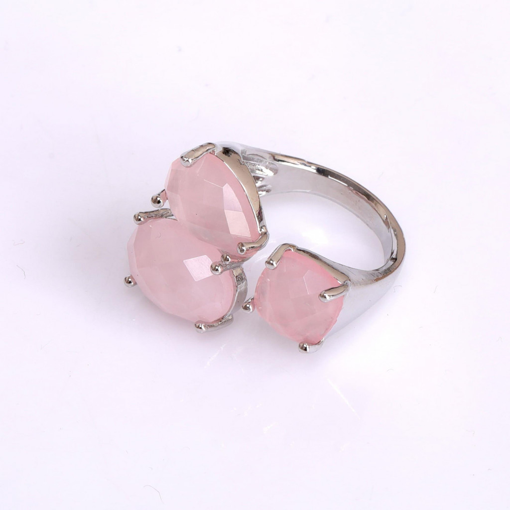 Pembe Kuvars Taşı Üçlü Yüzük - Üç Taşlı Yüzük Pembe Kuvars Taşı Üçlü Yüzük - Üç Taşlı Yüzük