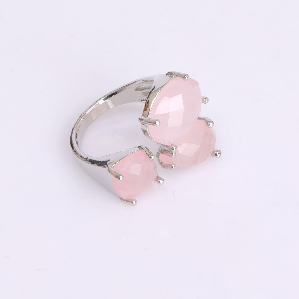 Pembe Kuvars Taşı Üçlü Yüzük - Üç Taşlı Yüzük Pembe Kuvars Taşı Üçlü Yüzük - Üç Taşlı Yüzük