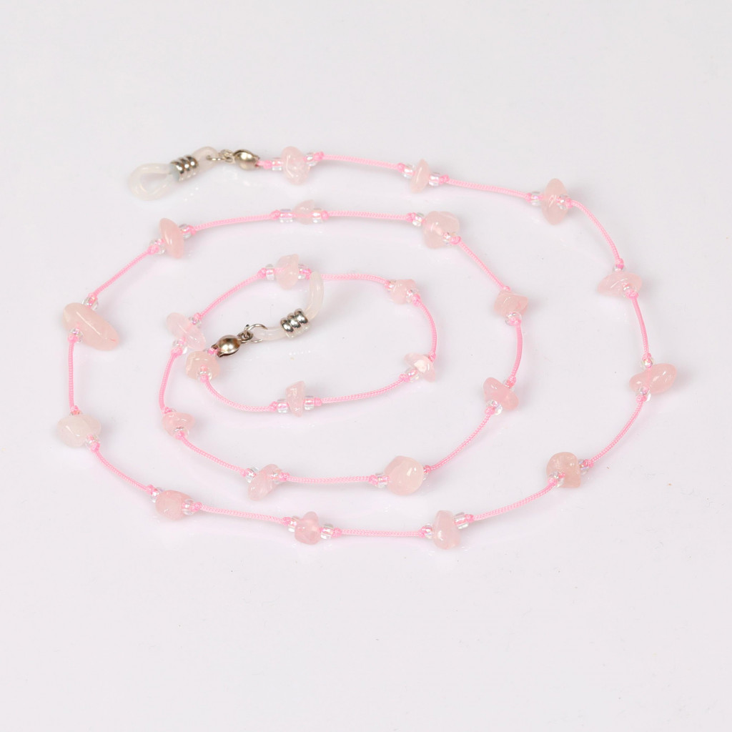 Pembe Kuvars Taşlı Gözlük Askısı – Doğal Taş Gözlük İpi