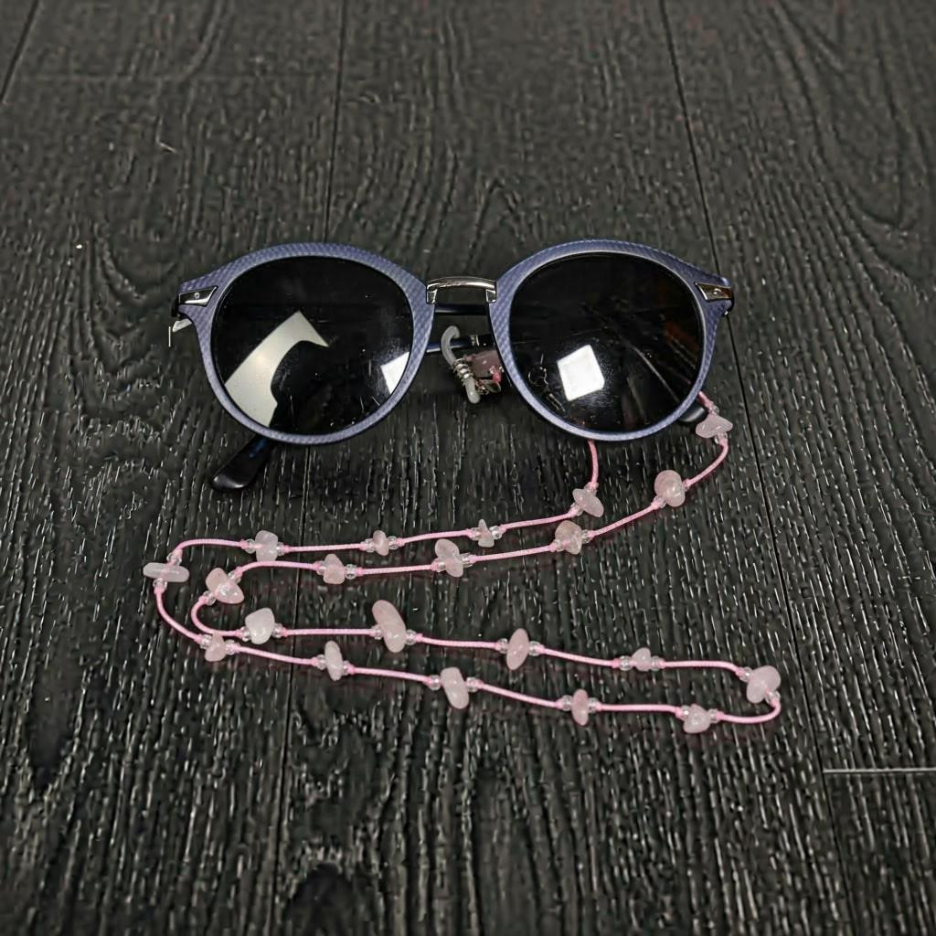 Pembe Kuvars Taşlı Gözlük Askısı – Doğal Taş Gözlük İpi