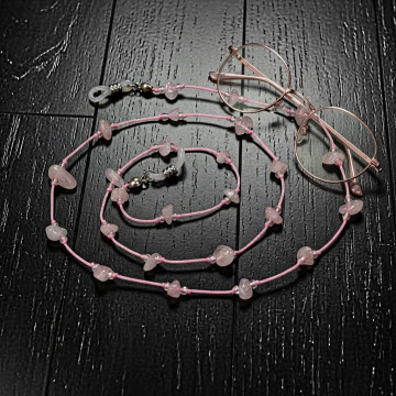 Pembe Kuvars Taşlı Gözlük Askısı – Doğal Taş Gözlük İpi