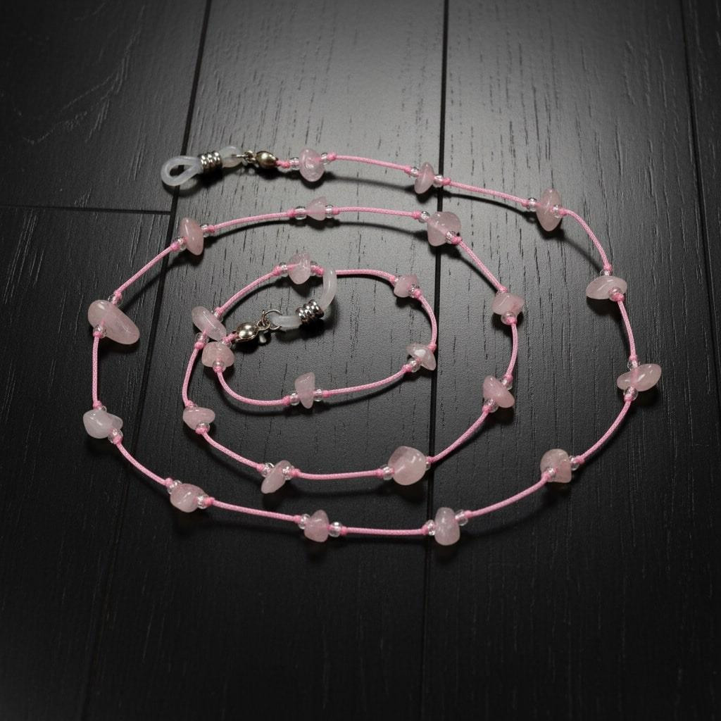 Pembe Kuvars Taşlı Gözlük Askısı – Doğal Taş Gözlük İpi