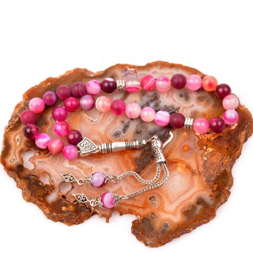 Pembe Mat Akik Taşı Tesbih - 8 mm - 2