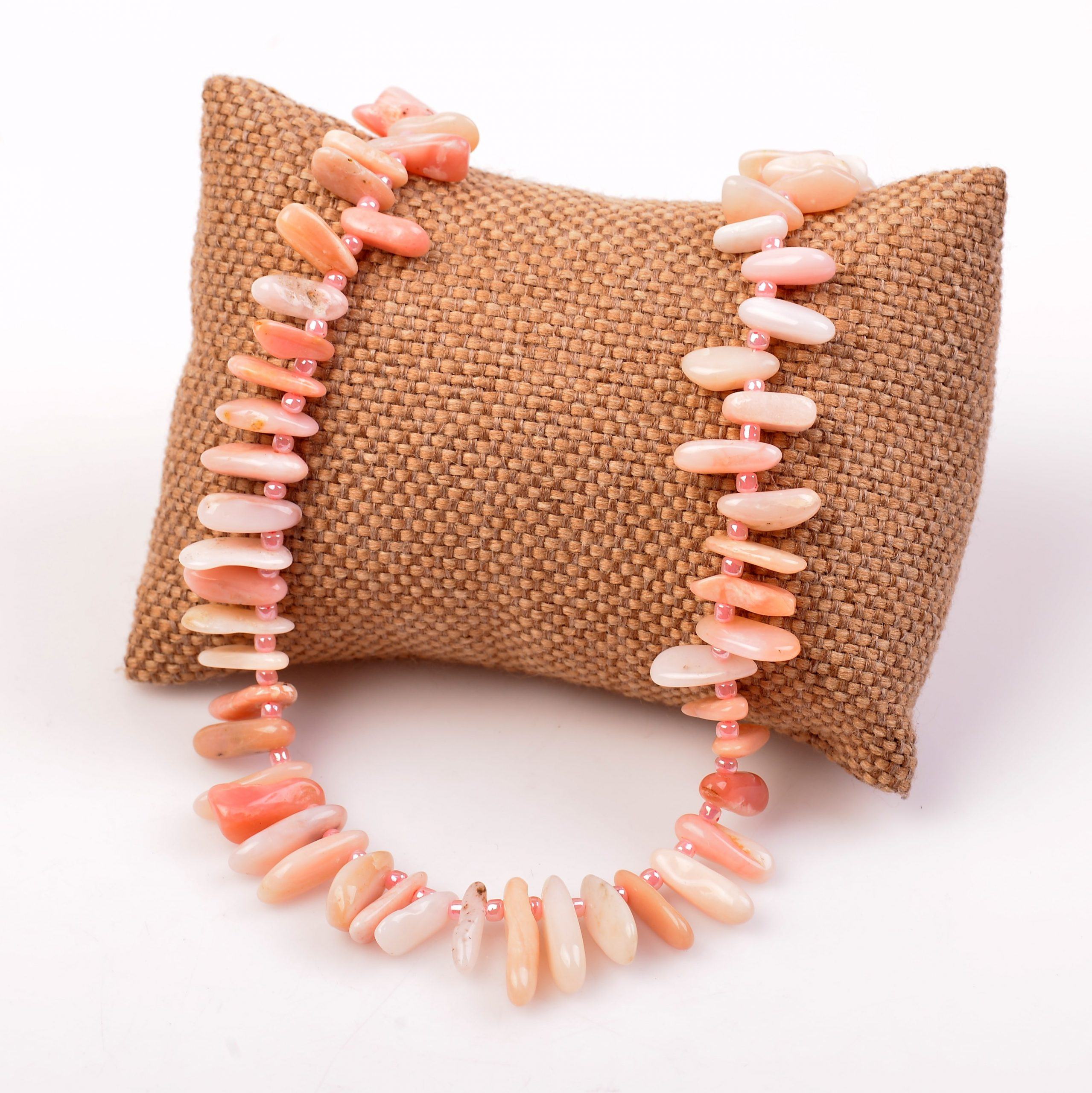 Pink Opal Stone Silver Necklace