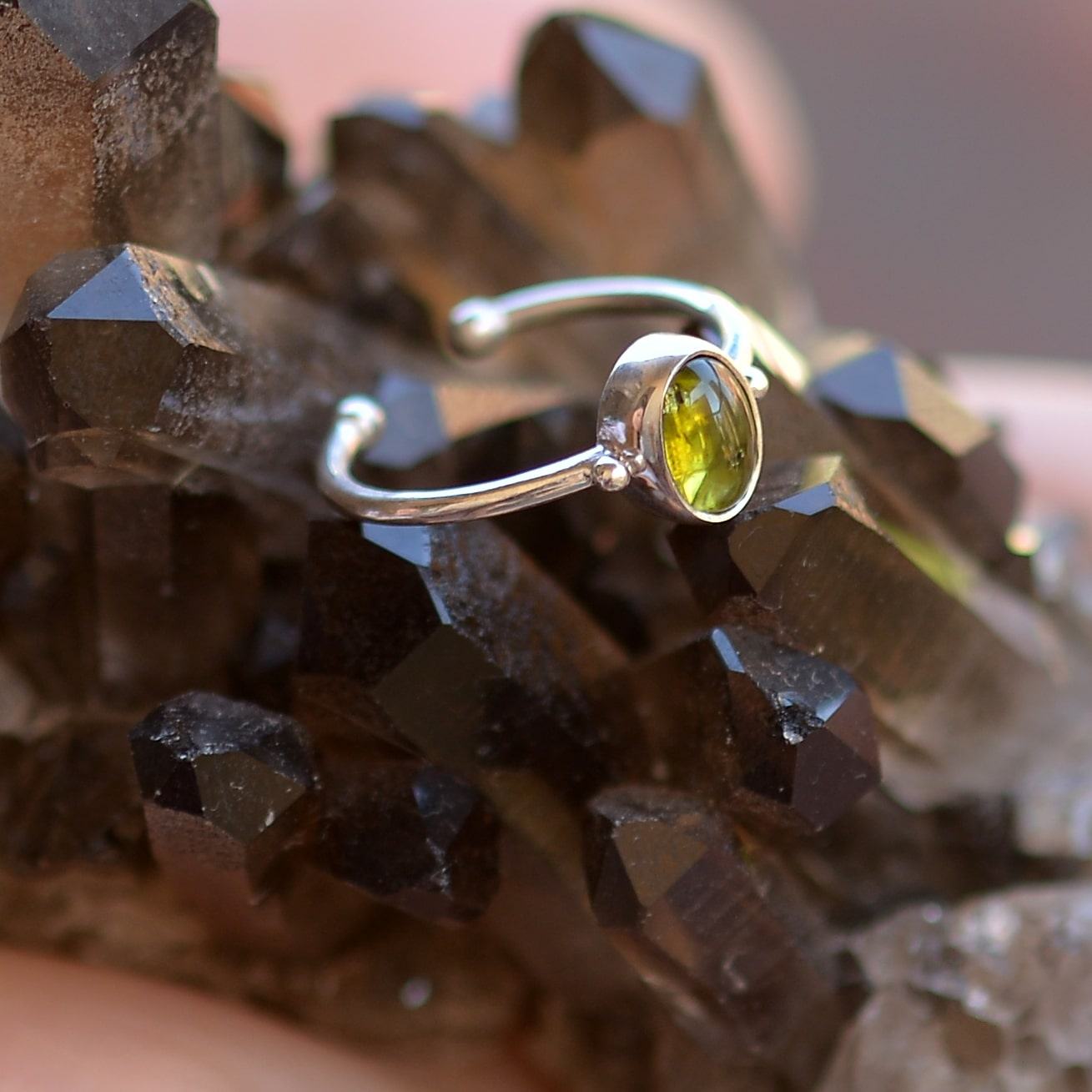 Peridot Stone Silver Ring Adjustable