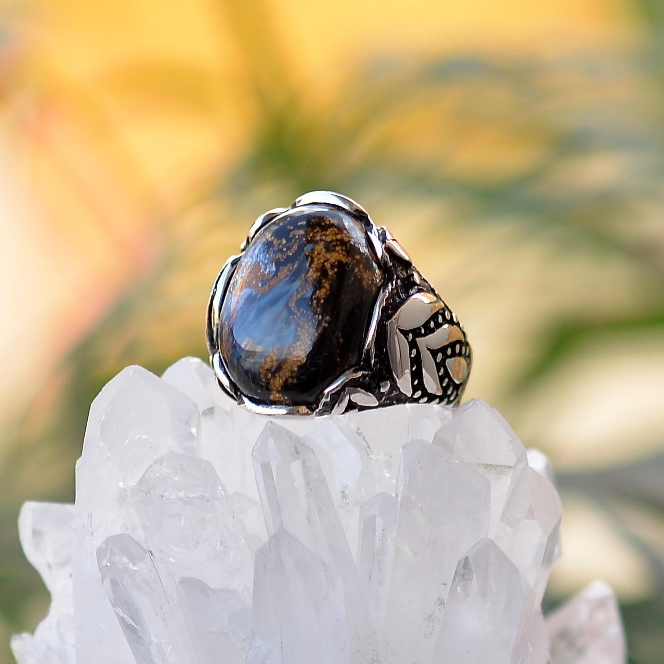 Pietersit Stone Silver Ring Men's Ring