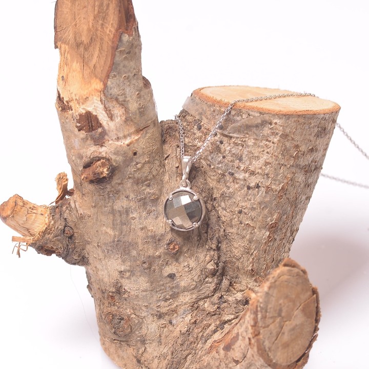 Pirit Taşı Gümüş Kolye - Dolunay Model - 2