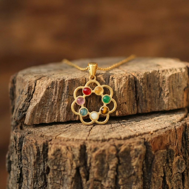 Altın Renkli Renk Çemberi Çakra Kolye ( Çelik Kolye ) – 7 Taşın Enerjisini Tek Formda Taşı - 2