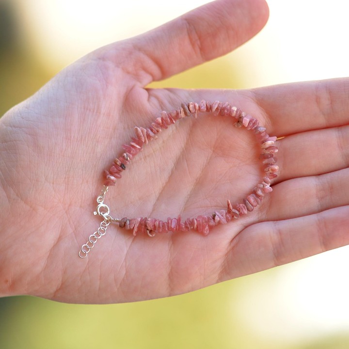 Rodokrozit Taşı Gümüş Bileklik - Şekilsiz Taşlar