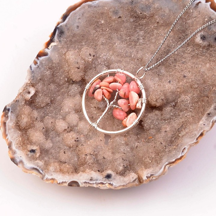 Rodokrozit Taşı Kolye - Hayat Ağacı