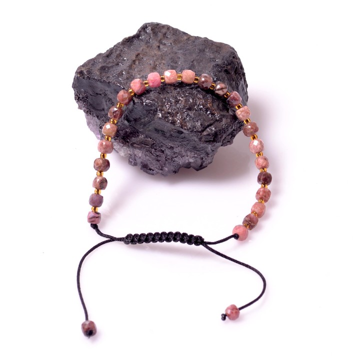 Rodonit Taşı Bileklik - Küp Kesim ( Ayarlamalı ) - 2