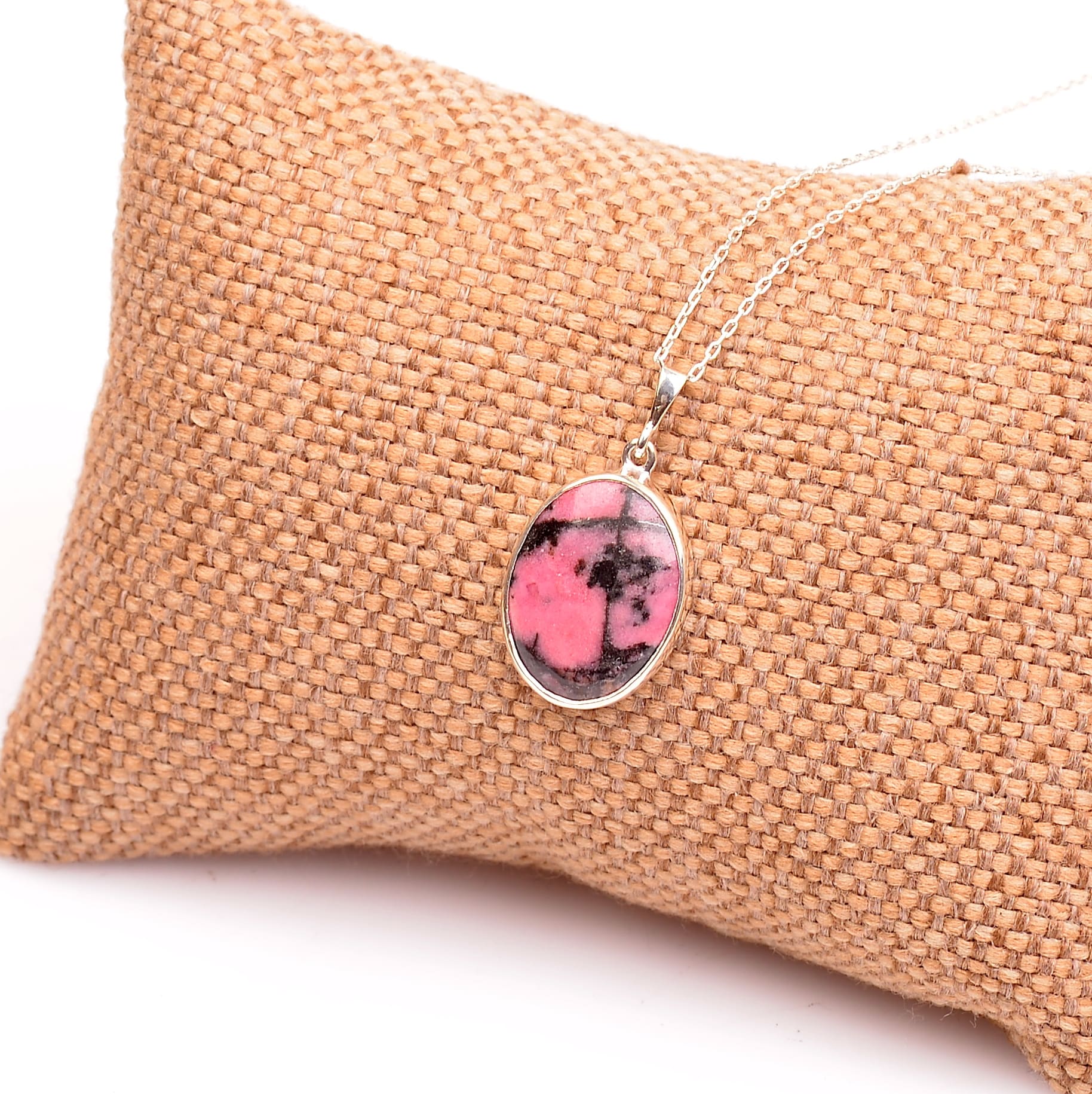 Rodonit Stone Silver Necklace