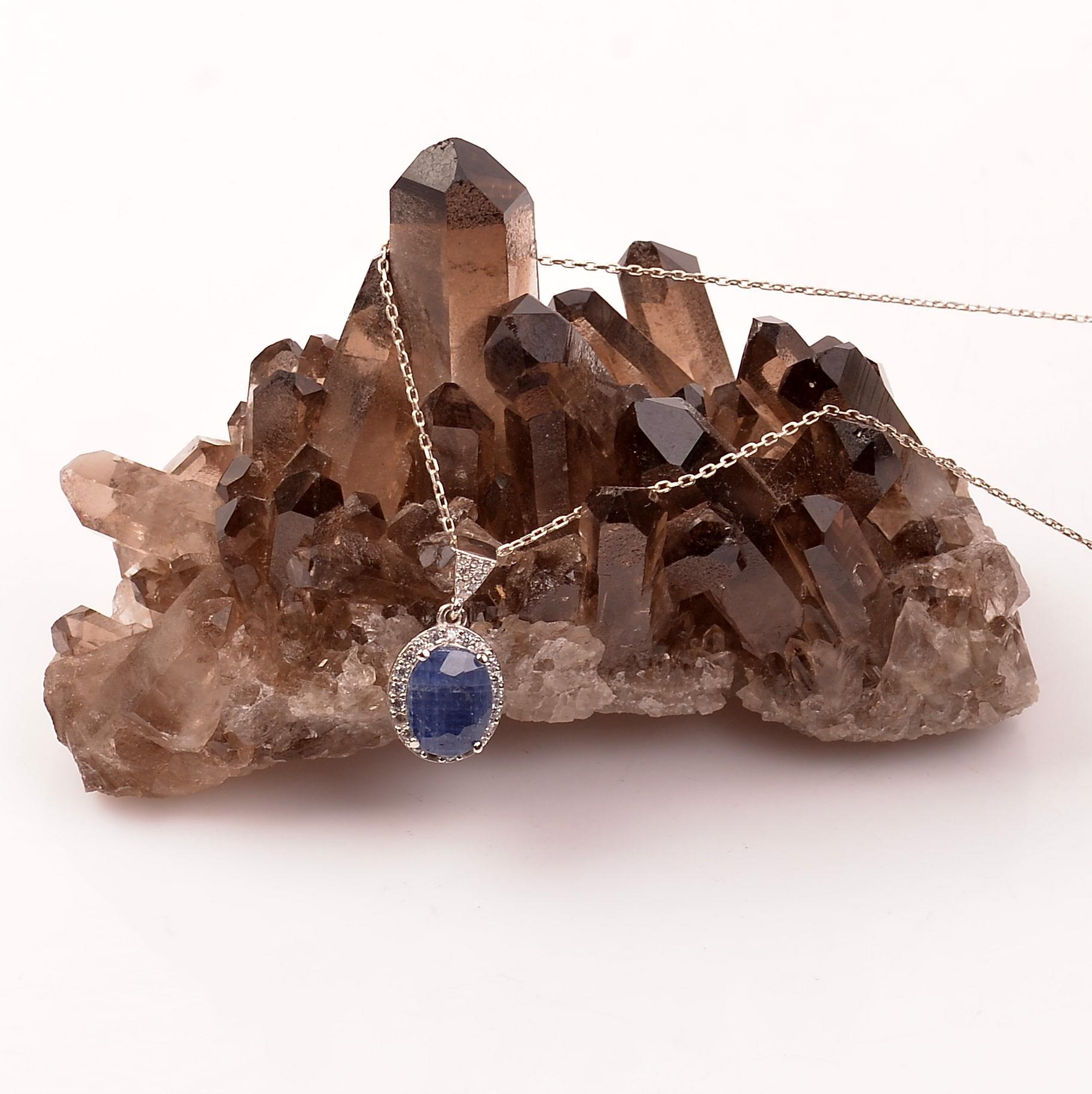 Sapphire Stone Silver Necklace Stone Framed