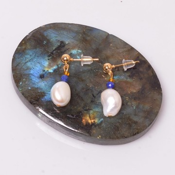 Sakız İnci Küpe - Lapis Taşlı ( Altın Renkli ) - 2